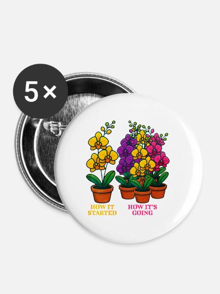 Blumenkunst: Entwicklung und Wachstum - Buttons mittel 32 mm (5er Pack) - Weiß