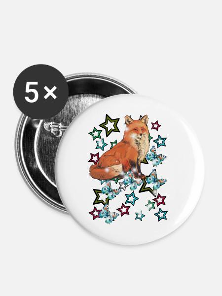 Verspielter Fuchs 60er Schmetterlingen - Buttons mittel 32 mm (5er Pack) - Weiß