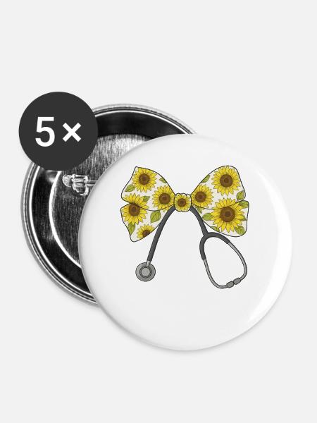 Krankenschwester, Stethoskop, Schleife - Buttons mittel 32 mm (5er Pack) - Weiß