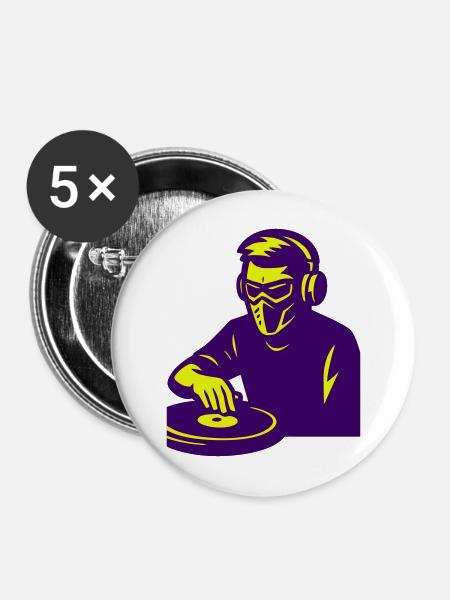 Futuristischer DJ - Buttons mittel 32 mm (5er Pack) - Weiß