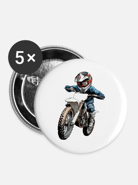 Motorradfahrer Kinderdesign - Buttons mittel 32 mm (5er Pack) - Weiß