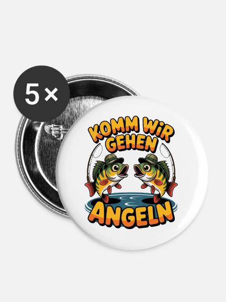 Komm Wir Angeln Fische Design - Buttons mittel 32 mm (5er Pack) - Weiß