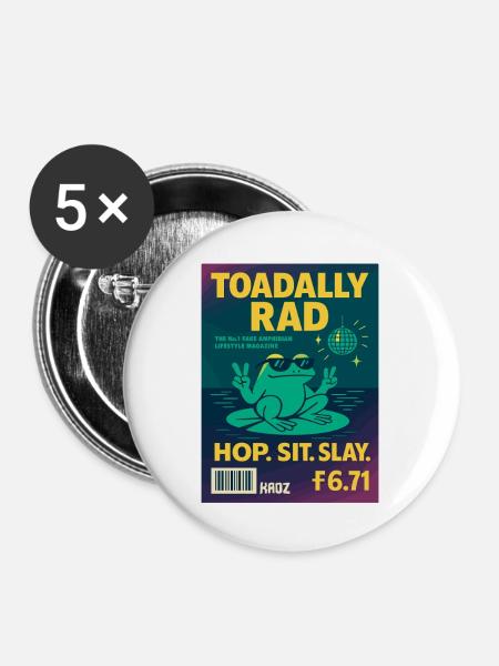 Toadally Rad Disco Frosch Magazin - Buttons mittel 32 mm (5er Pack) - Weiß