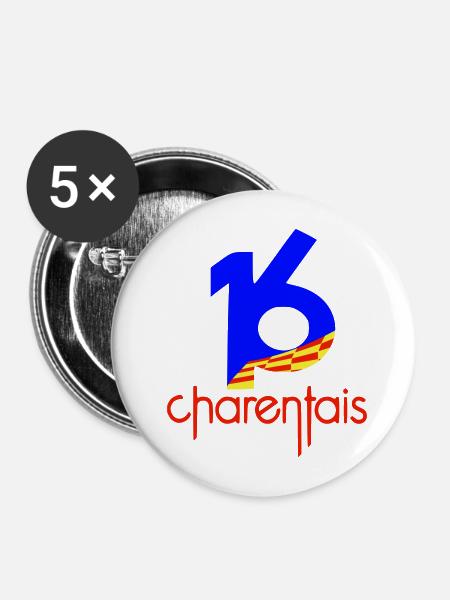16 Charentais Blau Rot - Buttons mittel 32 mm (5er Pack) - Weiß