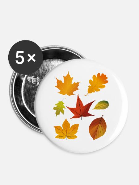 Herbstlaub - Buttons mittel 32 mm (5er Pack) - Weiß