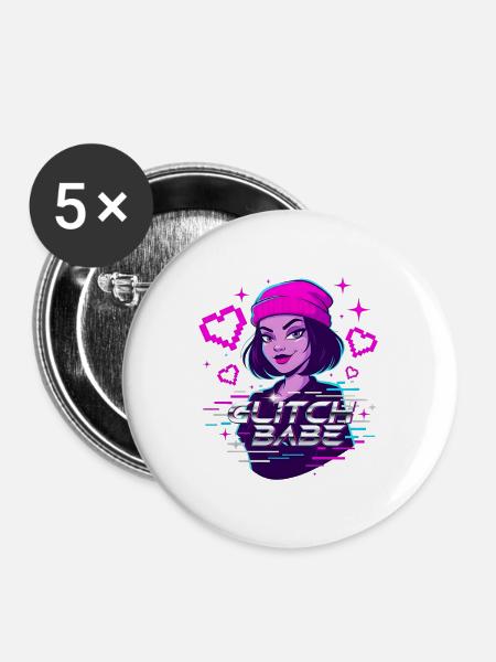 Y2K Retro – Glitch Babe - Buttons mittel 32 mm (5er Pack) - Weiß