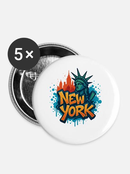 New York Graffiti Skyline - Buttons mittel 32 mm (5er Pack) - Weiß