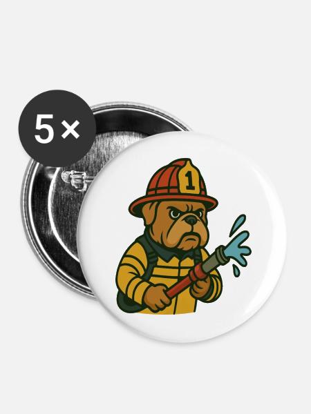 Feuerbulldogge Held - Buttons mittel 32 mm (5er Pack) - Weiß