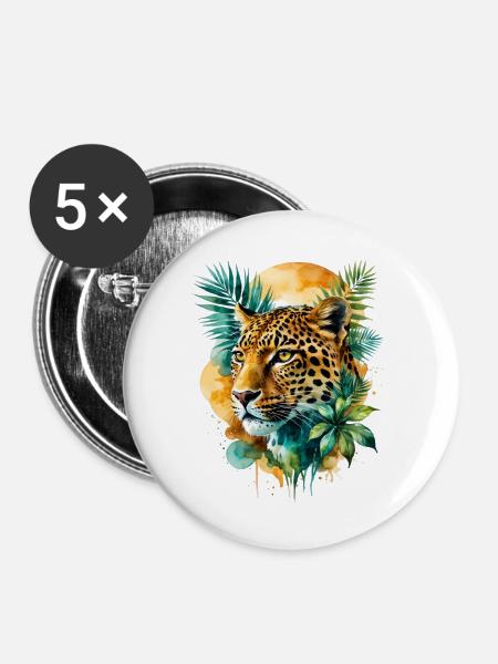 Wasserfarbener Leopard im Dschungel - Buttons mittel 32 mm (5er Pack) - Weiß