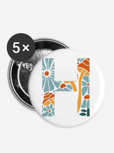Buchstabe h groovige Blumen Geschenkidee - Buttons mittel 32 mm (5er Pack) - Weiß