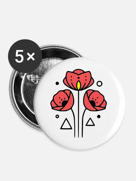 mohnblume-mohnblumen-minimalistisch-line-art-2 - Buttons mittel 32 mm (5er Pack) - Weiß