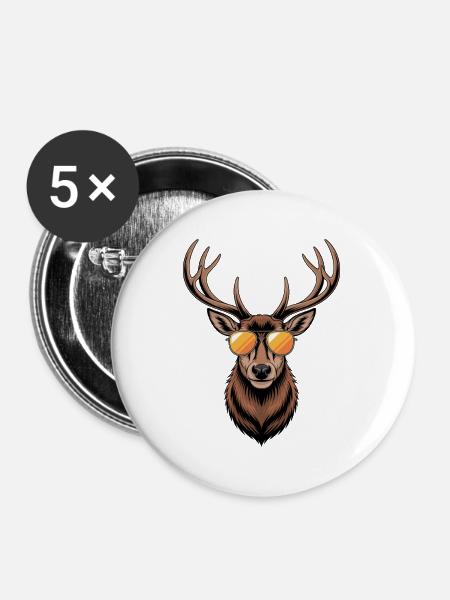 Hirsch mit Geweih und Sonnenbrille - Buttons mittel 32 mm (5er Pack) - Weiß