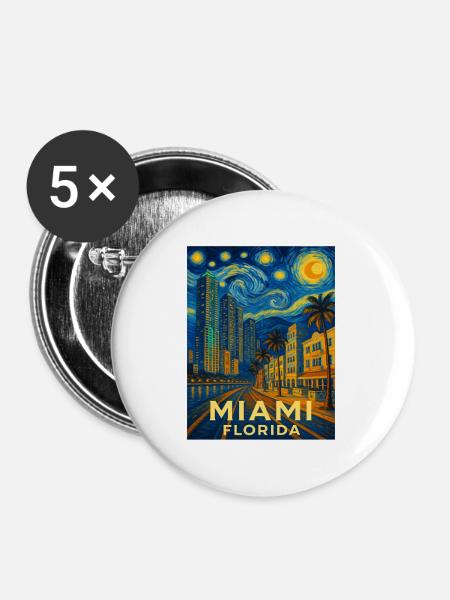 Miami Florida - Buttons mittel 32 mm (5er Pack) - Weiß