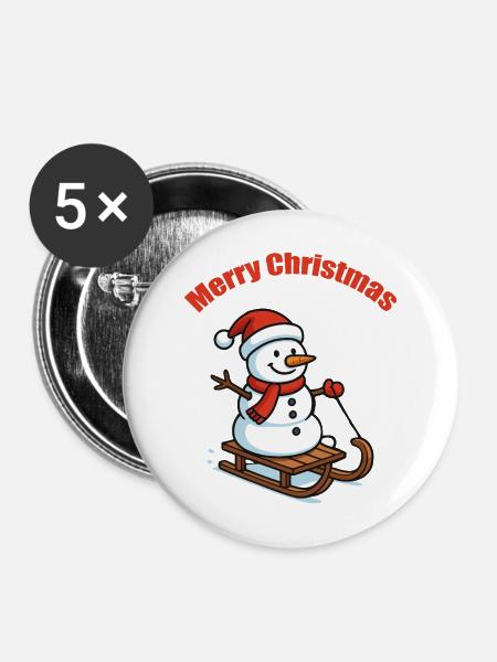 Schneemann Schlitten Winter - Buttons mittel 32 mm (5er Pack) - Weiß