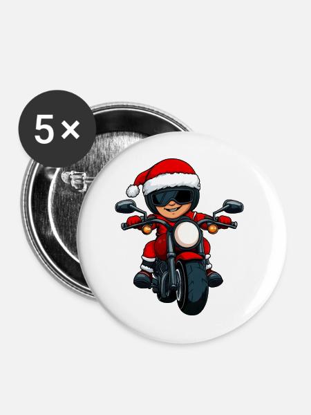 Motorradfahrer Christmas - Buttons mittel 32 mm (5er Pack) - Weiß