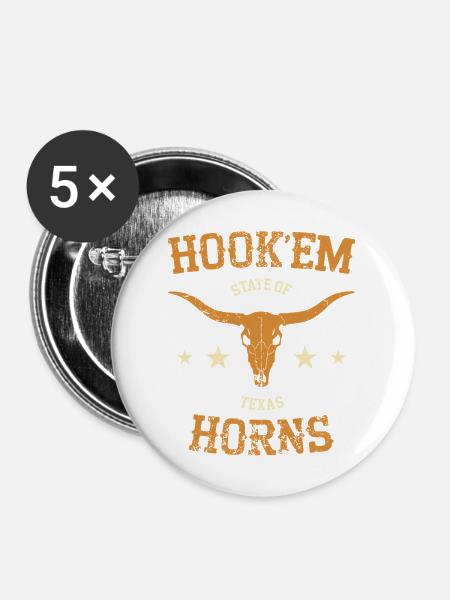 Hookem Horns Texas - Buttons mittel 32 mm (5er Pack) - Weiß