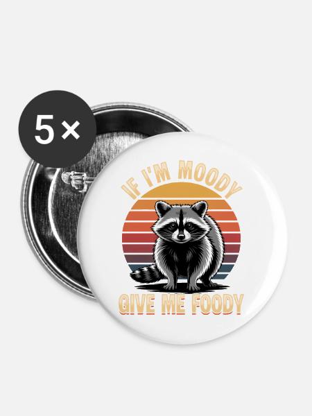 Funny Raccoon - Buttons mittel 32 mm (5er Pack) - Weiß