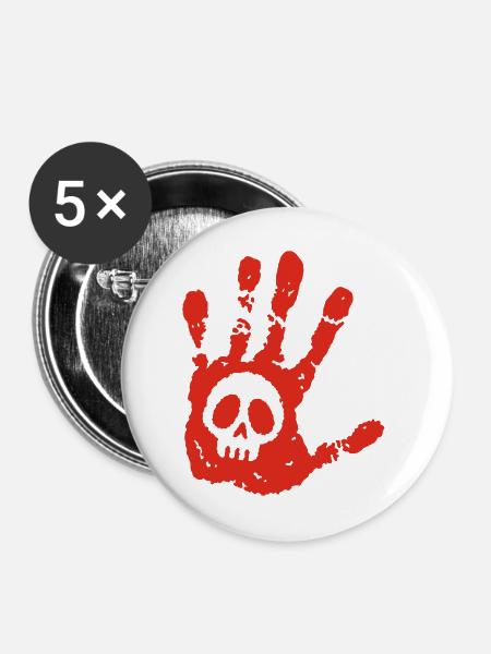 Schädel und blutiger Fußabdruck - Buttons mittel 32 mm (5er Pack) - Weiß