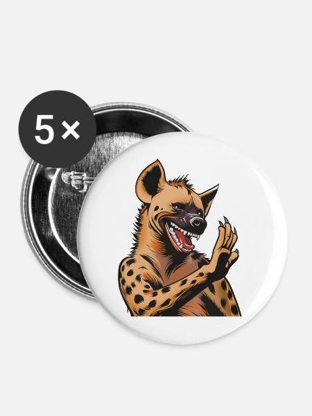 Hyäne im Comicstil Grimasse - Buttons mittel 32 mm (5er Pack) - Weiß