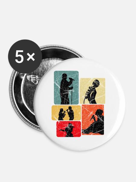 Pop-Art Sänger-Silhouetten - Buttons mittel 32 mm (5er Pack) - Weiß