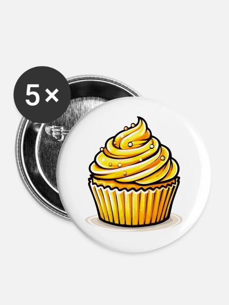 Goldgelber Cupcake - Buttons mittel 32 mm (5er Pack) - Weiß