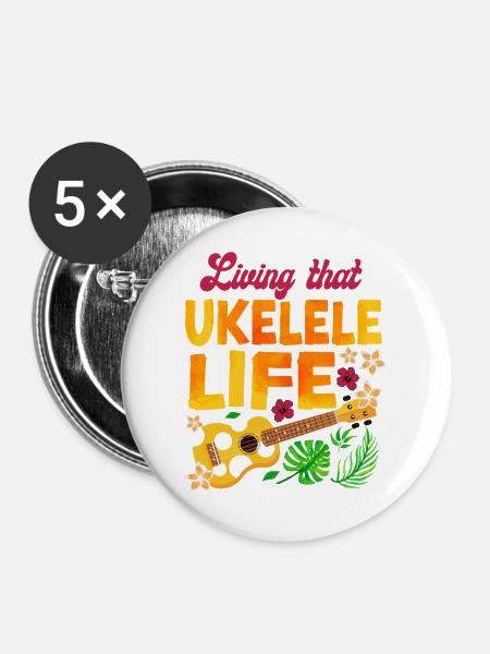 Hawaiian Ukulele Uke Living That - Buttons mittel 32 mm (5er Pack) - Weiß