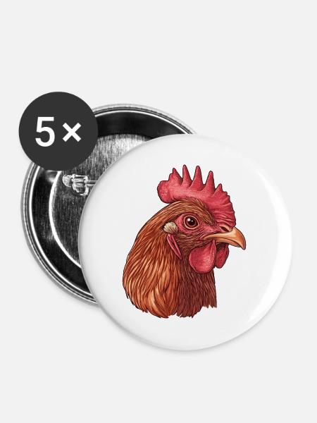 Huhnengesicht im PopArt Stil - Buttons mittel 32 mm (5er Pack) - Weiß