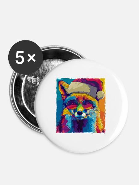 Fuchs Weihnachten Porträt - Buttons mittel 32 mm (5er Pack) - Weiß