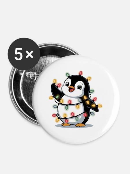 Pinguin mit Lichterkette - Buttons mittel 32 mm (5er Pack) - Weiß