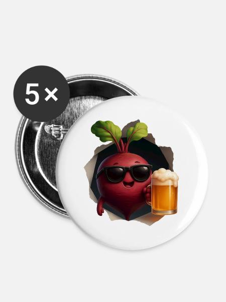 Rote Beete Bier - Buttons mittel 32 mm (5er Pack) - Weiß