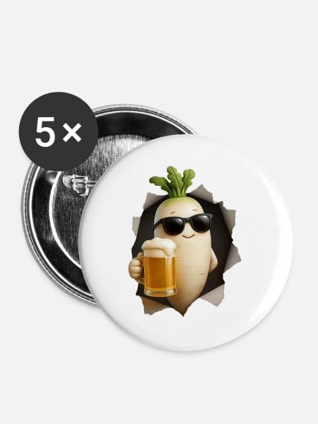 Radieschen Bier - Buttons mittel 32 mm (5er Pack) - Weiß