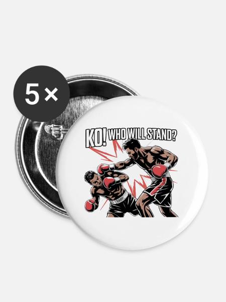 KO Showdown Graphic Boxing Burst - Buttons mittel 32 mm (5er Pack) - Weiß
