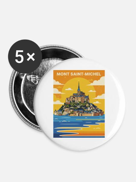 Mont Saint-Michel Plakat - Buttons mittel 32 mm (5er Pack) - Weiß