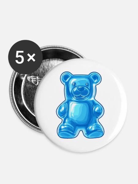 Blauer Gummibär - Buttons mittel 32 mm (5er Pack) - Weiß