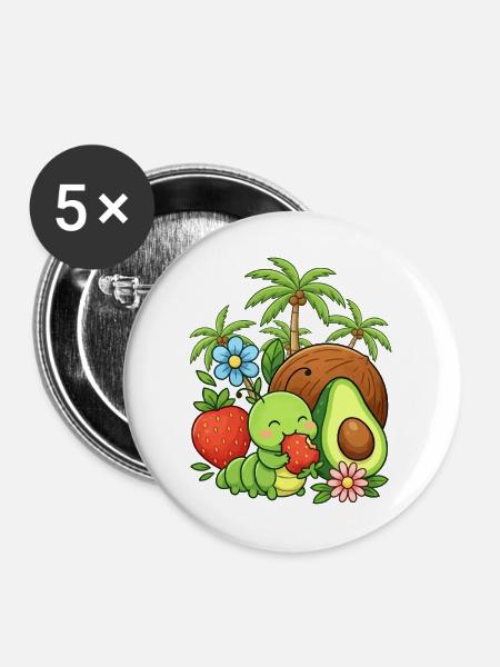 Raupe Schmetterling - Buttons mittel 32 mm (5er Pack) - Weiß