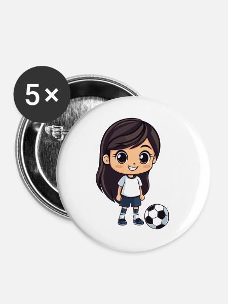 Kicker Mädchen Cartoon - Buttons mittel 32 mm (5er Pack) - Weiß
