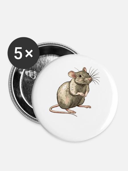 Ratten Ratte - Buttons mittel 32 mm (5er Pack) - Weiß