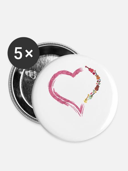 Hawaiian Ukulele Uke Heart - Buttons mittel 32 mm (5er Pack) - Weiß