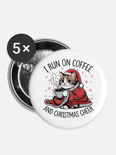 Kätzchen-Weihnachtskaffee und Freude - Buttons mittel 32 mm (5er Pack) - Weiß