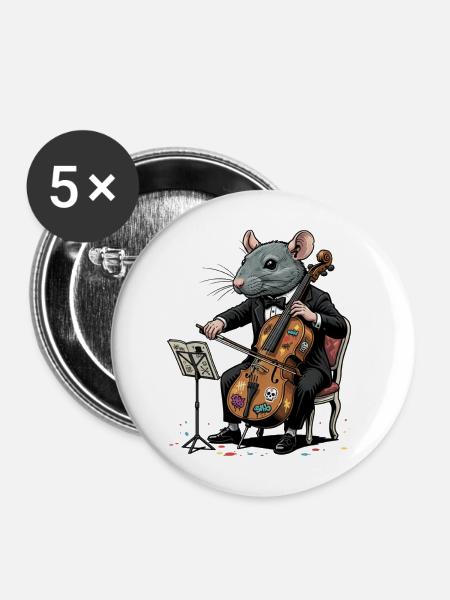 Ratte im Smoking spielt Cello - Buttons mittel 32 mm (5er Pack) - Weiß