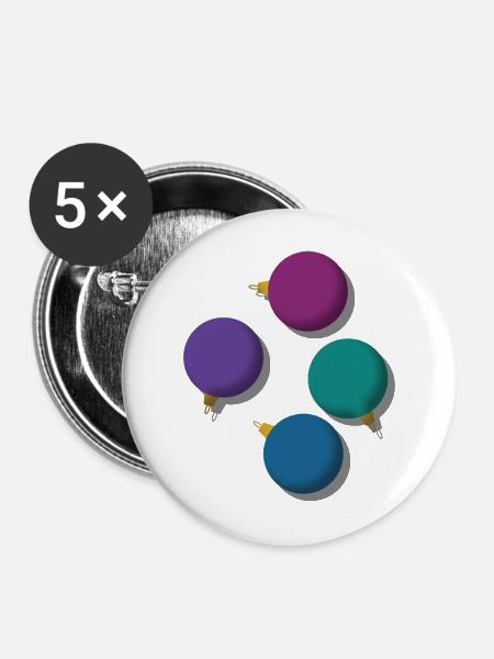 4 bunte Weihnachtskugeln - Buttons mittel 32 mm (5er Pack) - Weiß