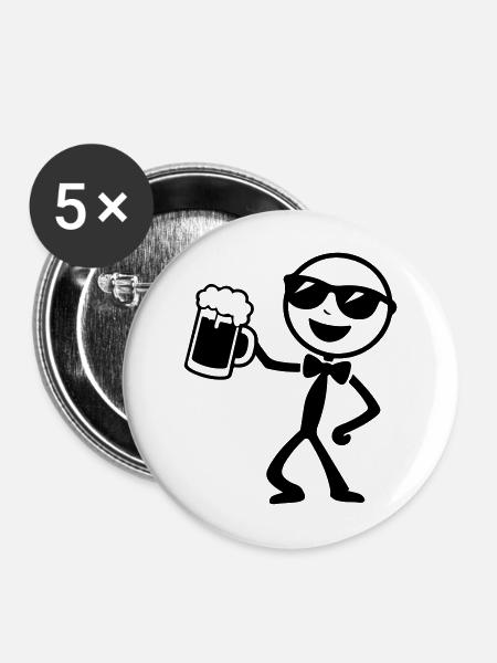 Bräutigam Strichmännchen Jga - Buttons mittel 32 mm (5er Pack) - Weiß