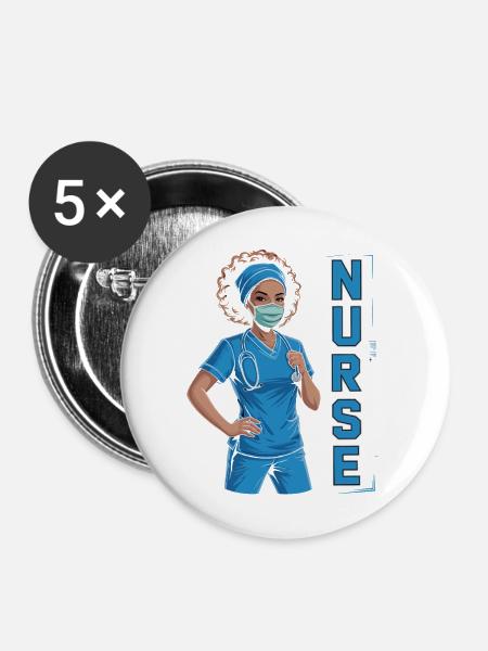 Blaue Pflegerin Power - Buttons mittel 32 mm (5er Pack) - Weiß
