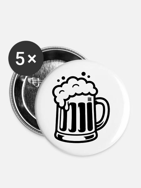Bierkrug Comic Bier - Buttons mittel 32 mm (5er Pack) - Weiß