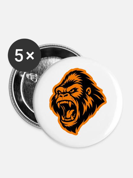 Gorilla Kopf - Buttons mittel 32 mm (5er Pack) - Weiß