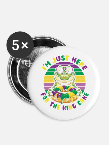 King Cake Mardi Gras Aligator - Buttons mittel 32 mm (5er Pack) - Weiß