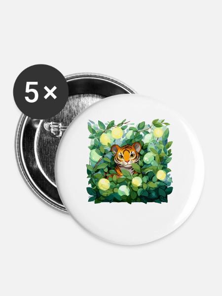 Tiger im Zitronenlaub - Buttons mittel 32 mm (5er Pack) - Weiß