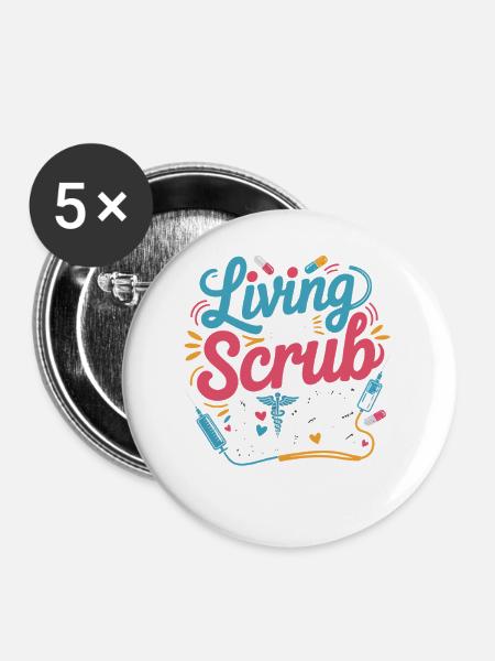 Living the Scrub Life - Buttons mittel 32 mm (5er Pack) - Weiß