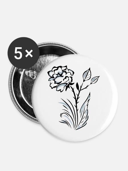 Stilisierte, umrandete Rose - Buttons mittel 32 mm (5er Pack) - Weiß