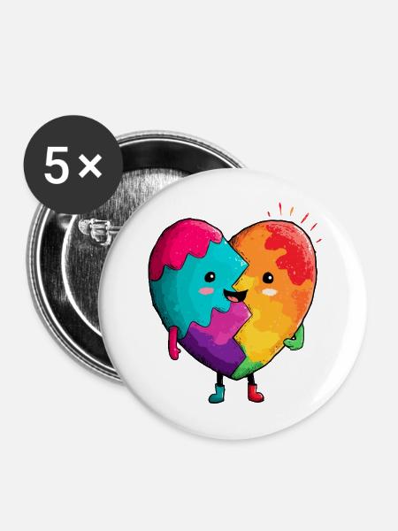 Regenbogenherz Umarmung - Buttons mittel 32 mm (5er Pack) - Weiß